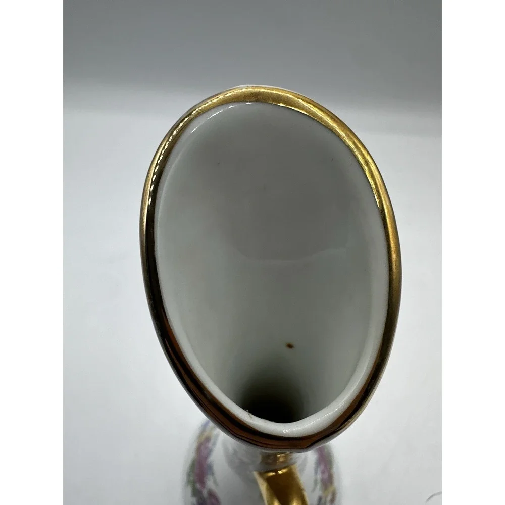 Porcelanas Guillen Madrid Porcelain Bud Vase‎ White Floral Gold Handle Spain